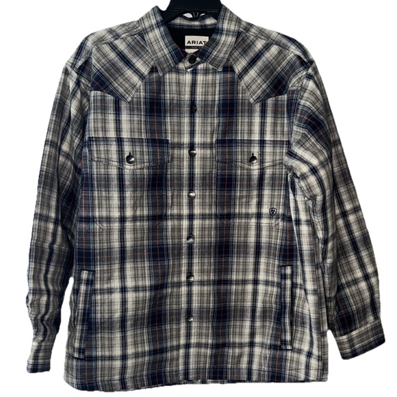 Ariat HOOVER Quilted Shacket XL Metal Buttons Blue Plaid Yoked Front 2 Chest Pkt - Picture 1 of 12